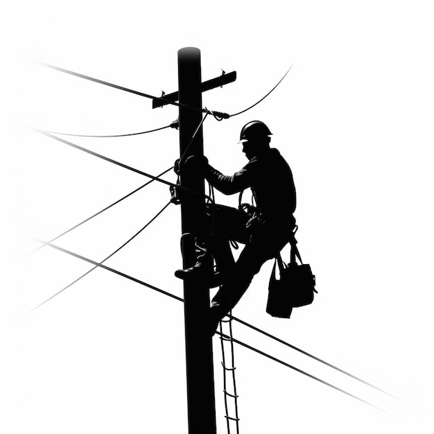 Photo arafed lineman on a telephone pole with a bucket generative ai