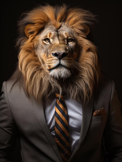 Photo arafed lion in a suit and tie with a tie on generative ai