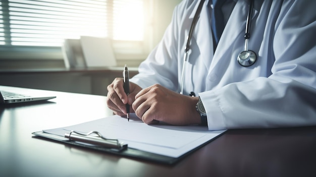 Arafed male doctor writing on a piece of paper with a pen generative ai