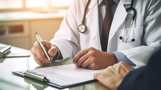 Arafed male doctor writing a prescription form on a clipboard generative ai