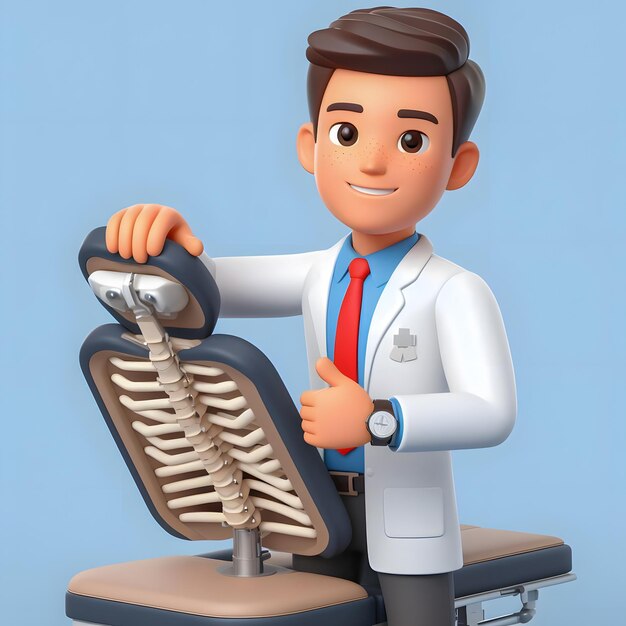 Photo arafed male in a white coat and tie is holding a skeleton in a chair generative ai