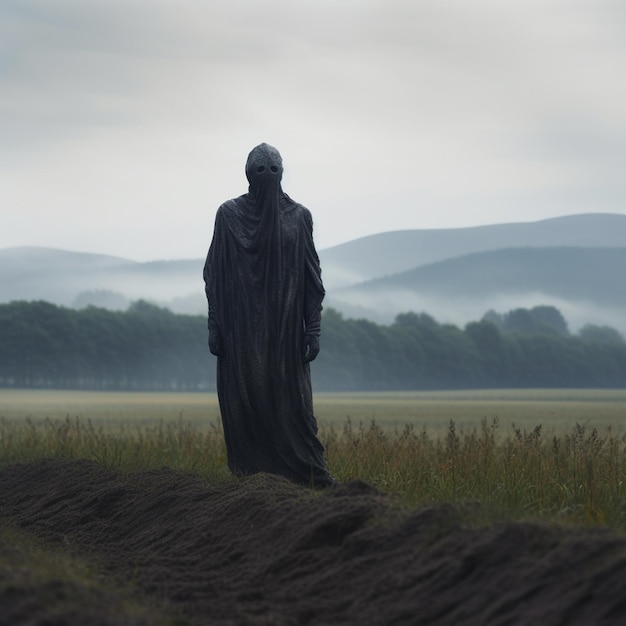 Arafed man in a black robe standing in a field generative ai