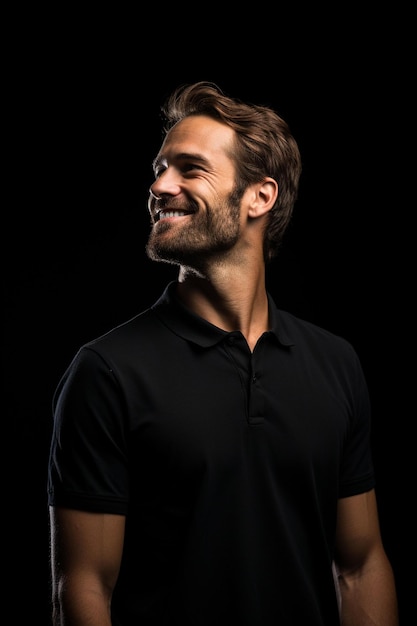 Arafed Man In Black Shirt Smiling And Looking Up