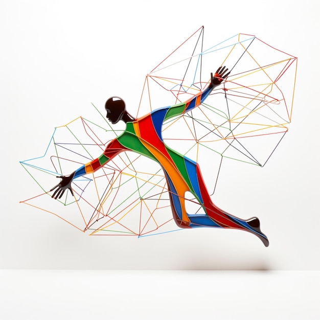 Photo arafed man in a colorful suit is jumping with a kite generative ai