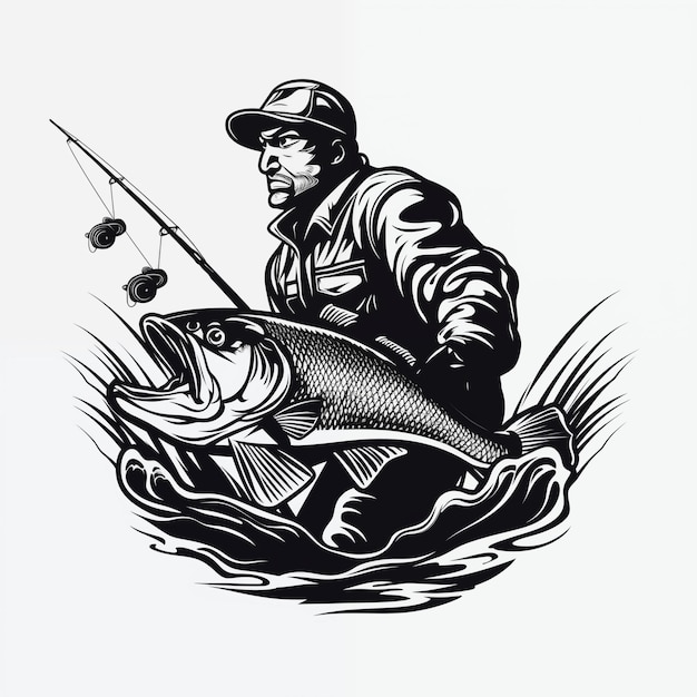 사진 강에서 큰 물고기와 함께 시하는 arafed 남자 생성 ai