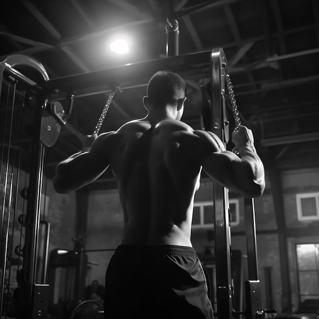 arafed man in a gym with a pull up bar generative ai