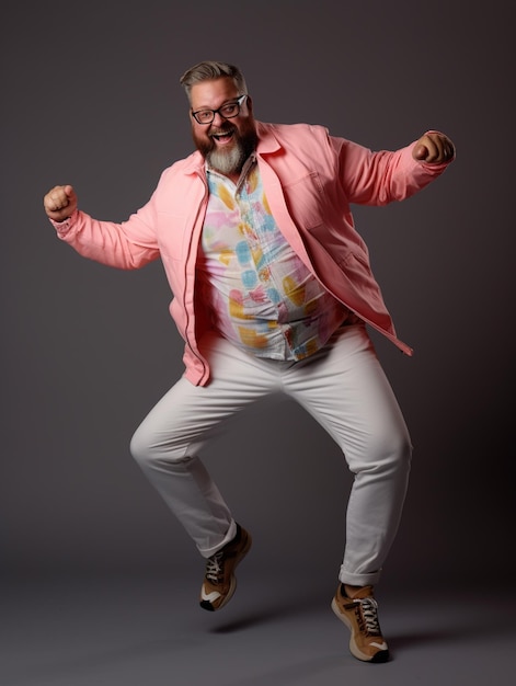 Foto arafed man in een roze jas en witte broek danst generatieve ai