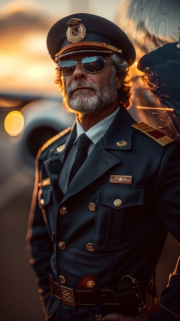 Arafed man in uniform naast een vliegtuig generatief ai