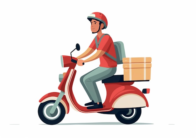 arafed man riding a scooter with a box on the back generative ai