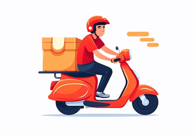 arafed man riding a scooter with a box on the back generative ai