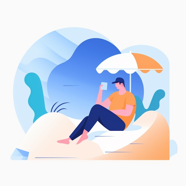 Photo arafed man sitting on a beach chair with an umbrella and a drink generative ai