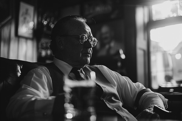 arafed man sitting in a chair with a glass of beer generative ai