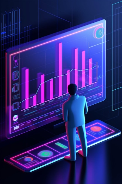 Arafed man standing in front of a computer screen with graphs on it generative ai