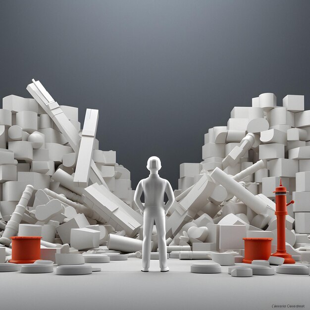 Photo arafed man standing in front of a pile of white bricks generative ai