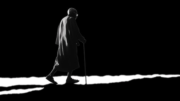 Arafed man walking in the dark with a cane generative ai