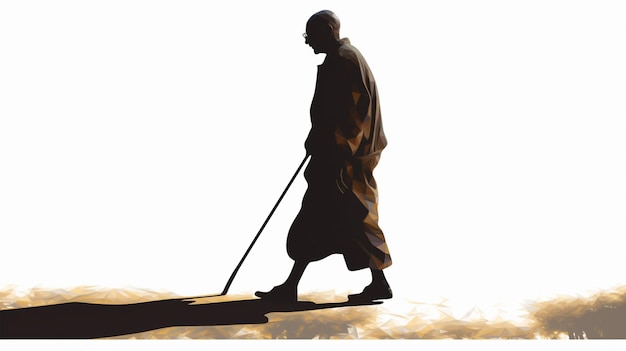 Arafed man walking with a cane and walking stick in the sun generative ai