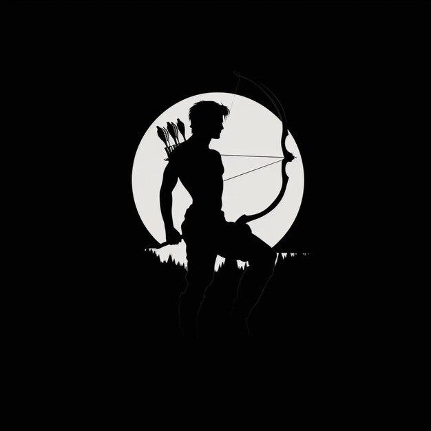 Arafed man with bow and arrow in front of a full moon generative ai