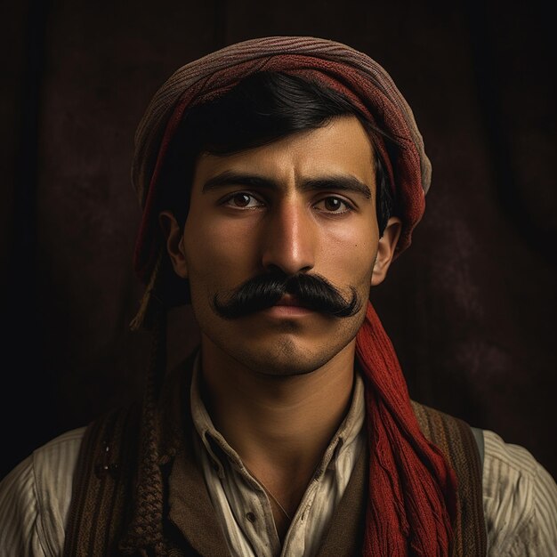 Photo arafed man with a mustache and a red scarf generative ai