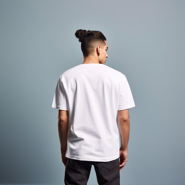 Photo arafed man with a ponytail in a white shirt and black pants generative ai