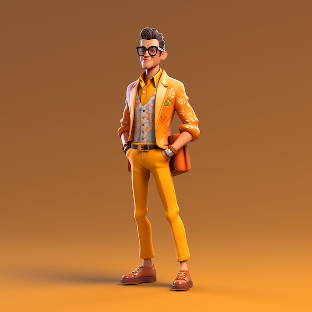 Arafed man in a yellow suit and glasses with a briefcase generative ai