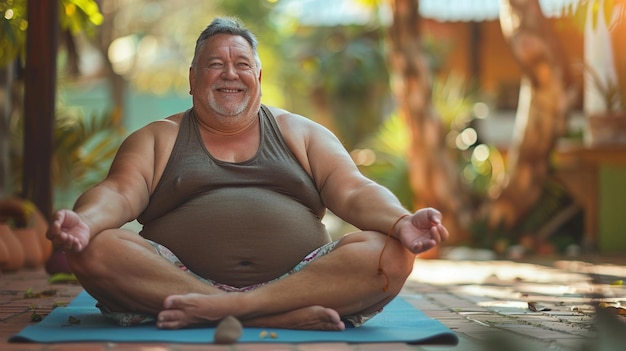 Arafed man zit op een yoga mat in een yoga pose generatieve ai