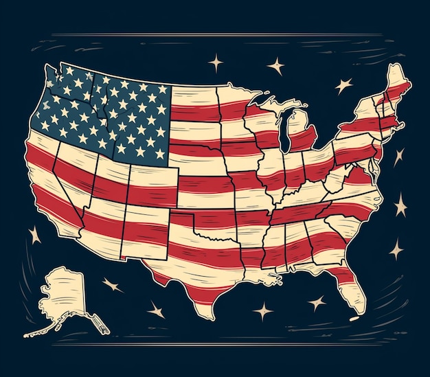 Arafed map of the united states with a flag on it generative ai