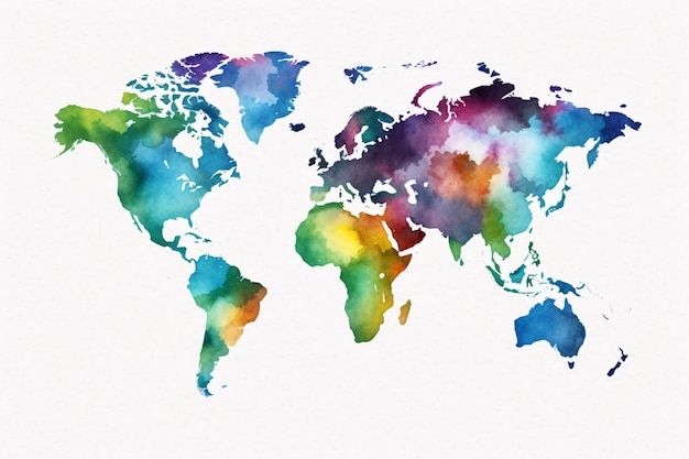 arafed map of the world with watercolor paint on it generative ai