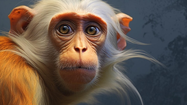 Arafed monkey with long white hair and a brown face generative ai
