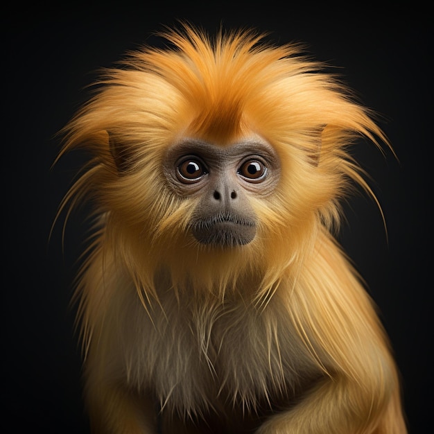 Arafed Monkey With A Very Long Hair Standing In Front Of A Black Background