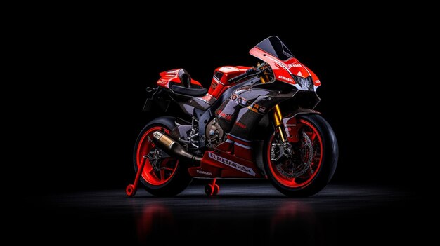 arafed motorcycle with red rims and a black background generative ai