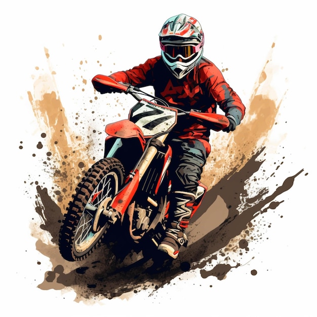 Arafed motorcyclist riding a dirt bike on a trail generative ai