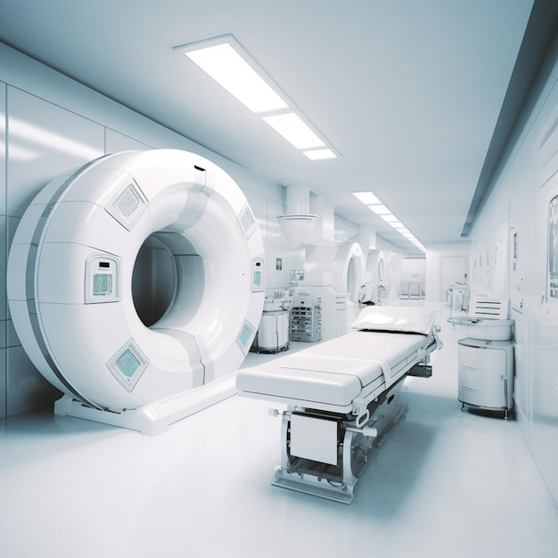 Arafed MRI kamer met een groot wit MRI bed en een grote witte machine generatieve ai