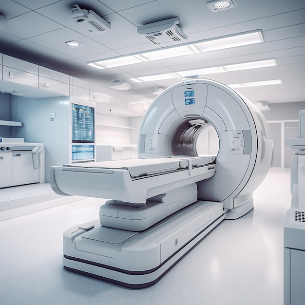 Arafed mri machine in a hospital room with a large window generative ai