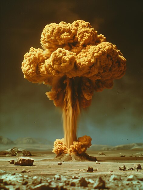 arafed mushroom cloud in the desert with rocks and rocks generative ai