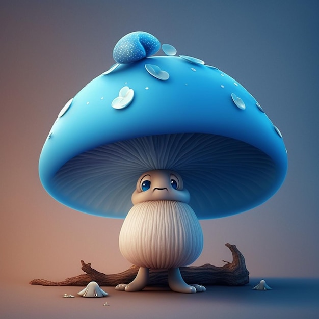 파란 모자와 머리에 파란 활을 가진 아라페드 버섯