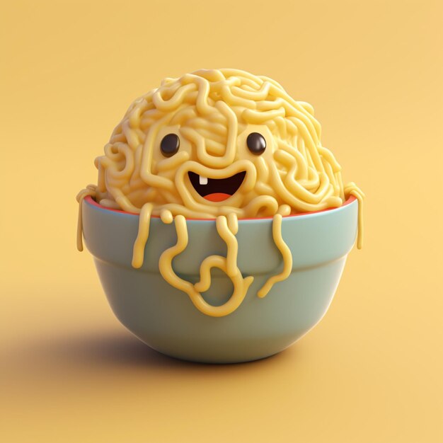 Photo arafed noodles in a bowl with a smiley face on it generative ai