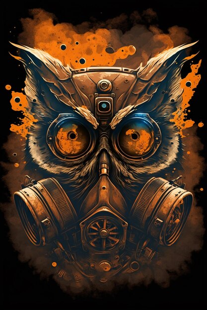 Arafed owl wearing gas mask with camera and goggles generative ai