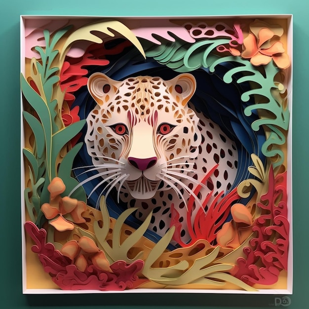 Рисунок леопарда в джунглях из арафированной бумаги, генеративный искусственный интеллект