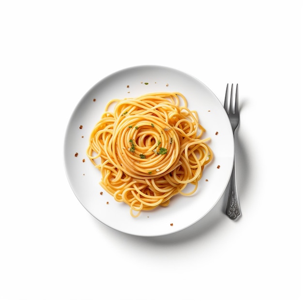 Arafed pasta op een bord met een vork en mes generatieve ai