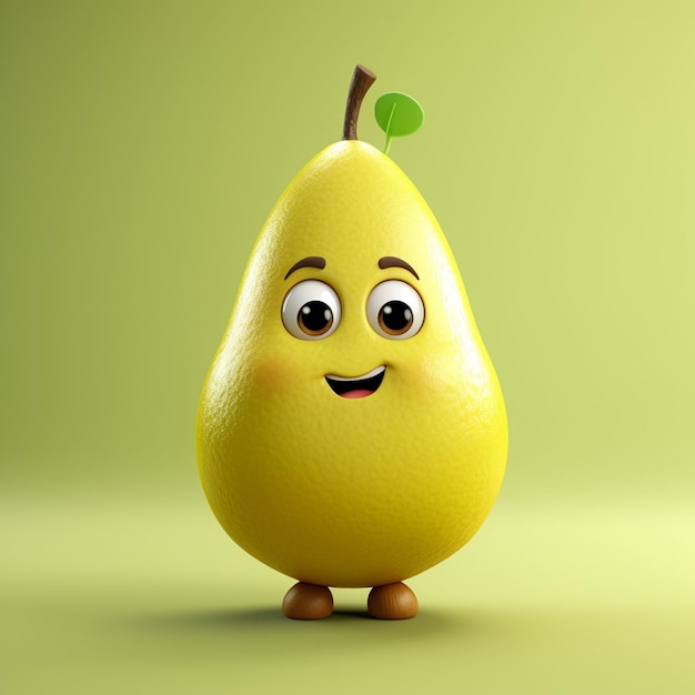 Arafed pear with a happy face and a leaf on its head generative ai