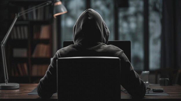 Arafed person sitting at a desk in front of a computer