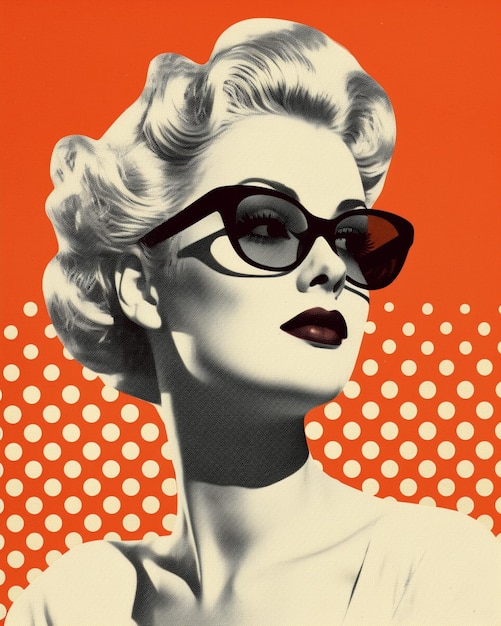 arafed photo of a woman with sunglasses on a polka dot background generative ai