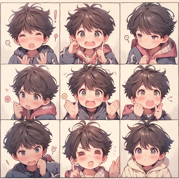 Arafed picture of a boy with different expressions on his face generative ai