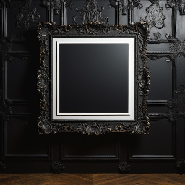 arafed picture frame on a wall with a wood floor generative ai