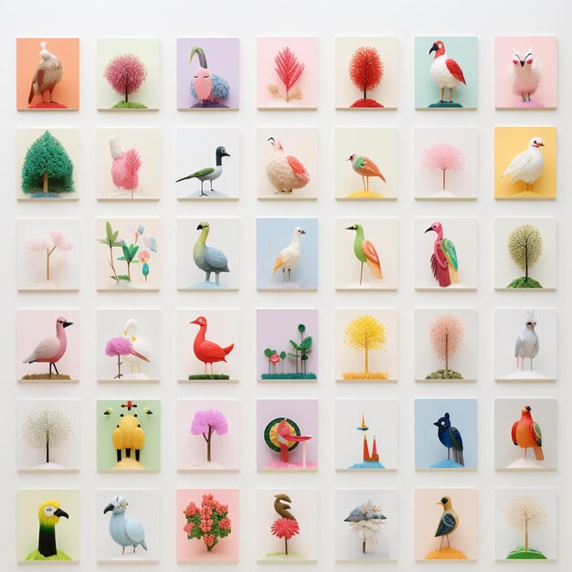 Photo arafed picture of a wall with many different birds on it generative ai