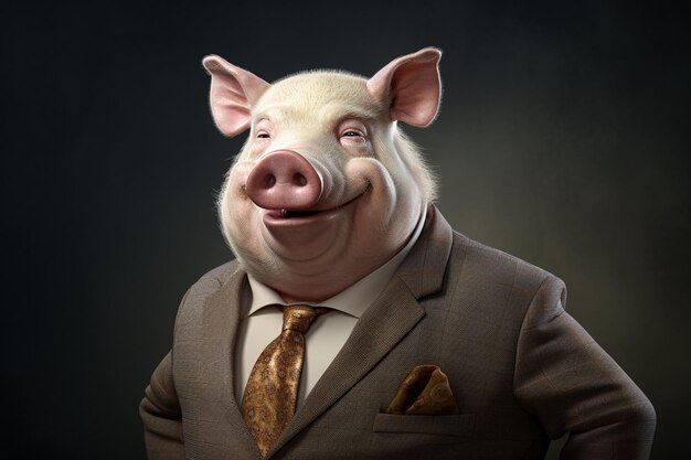 Photo arafed pig in a suit and tie with a big smile generative ai