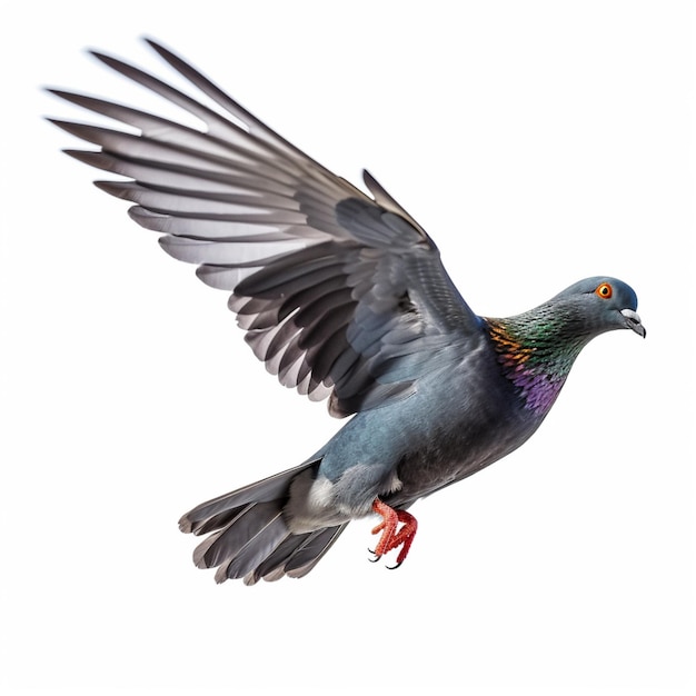 Arafed pigeon flying in the air with its wings spread generative ai