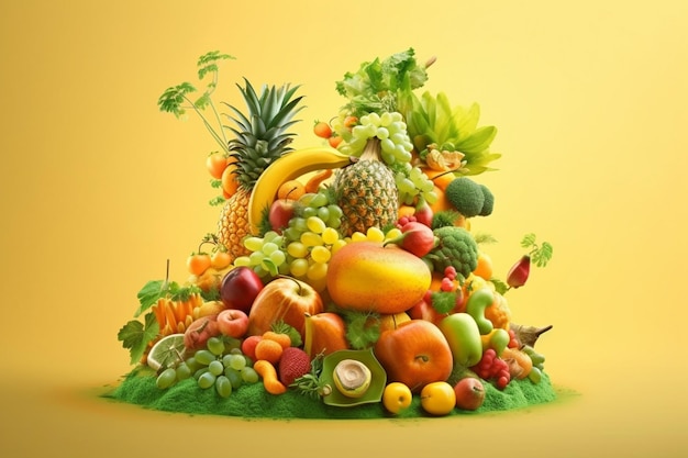 Arafed pile of fruit with a variety of fruits on top generative ai