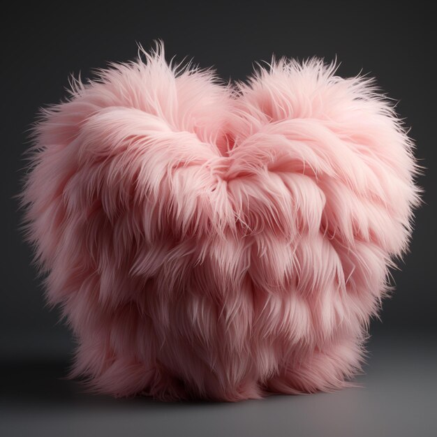 Photo arafed pink fluffy pillow on a grey background with a black background generative ai