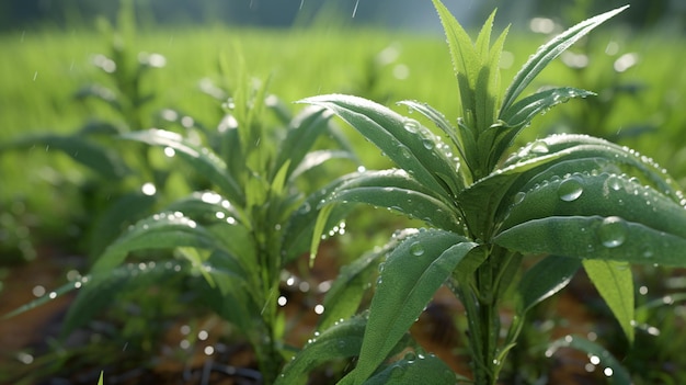 arafed plant with water droplets on it in a field generative ai